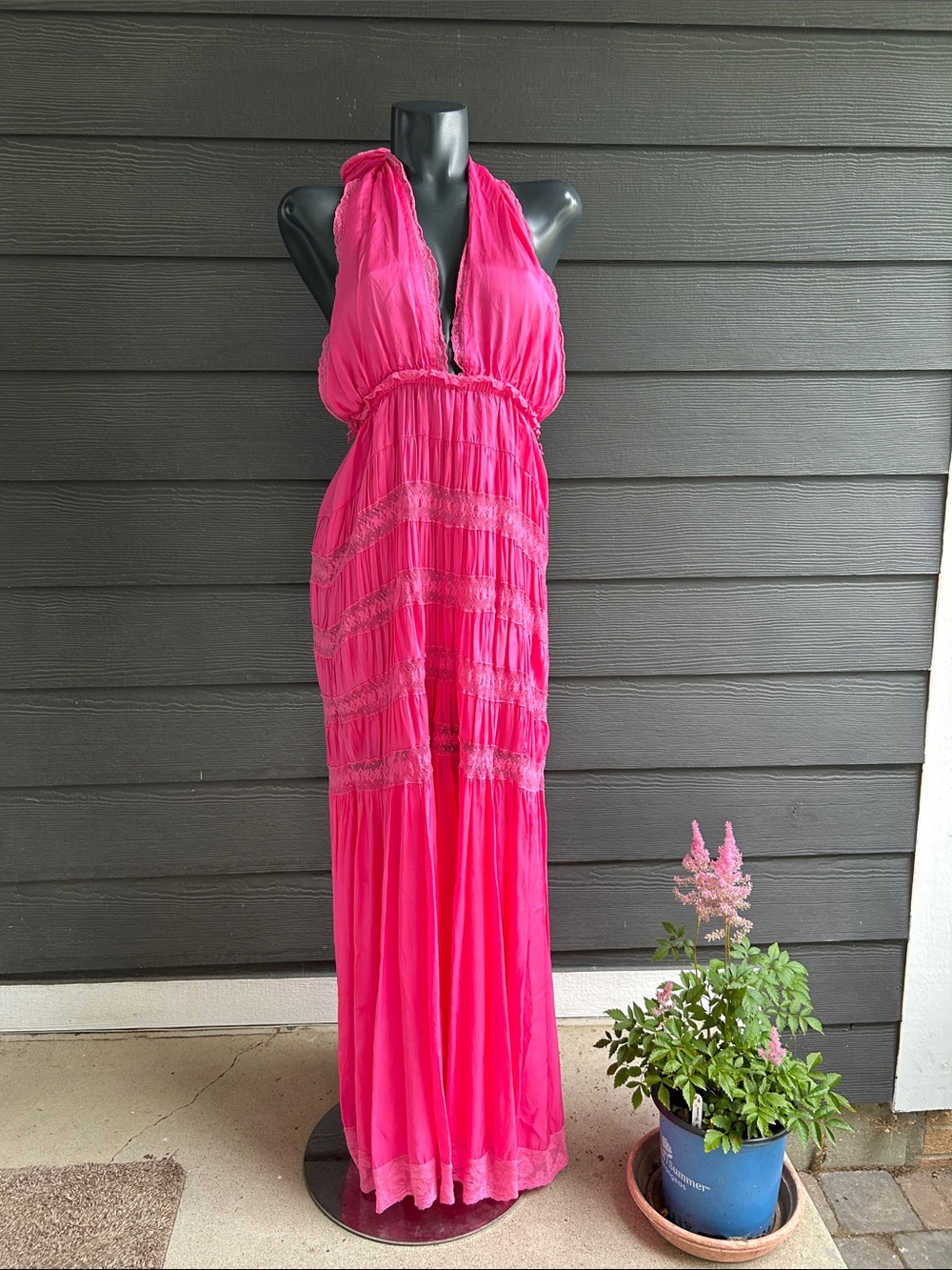 LoveShackFancy Hot Pink Halter Maxi Dress - As Is